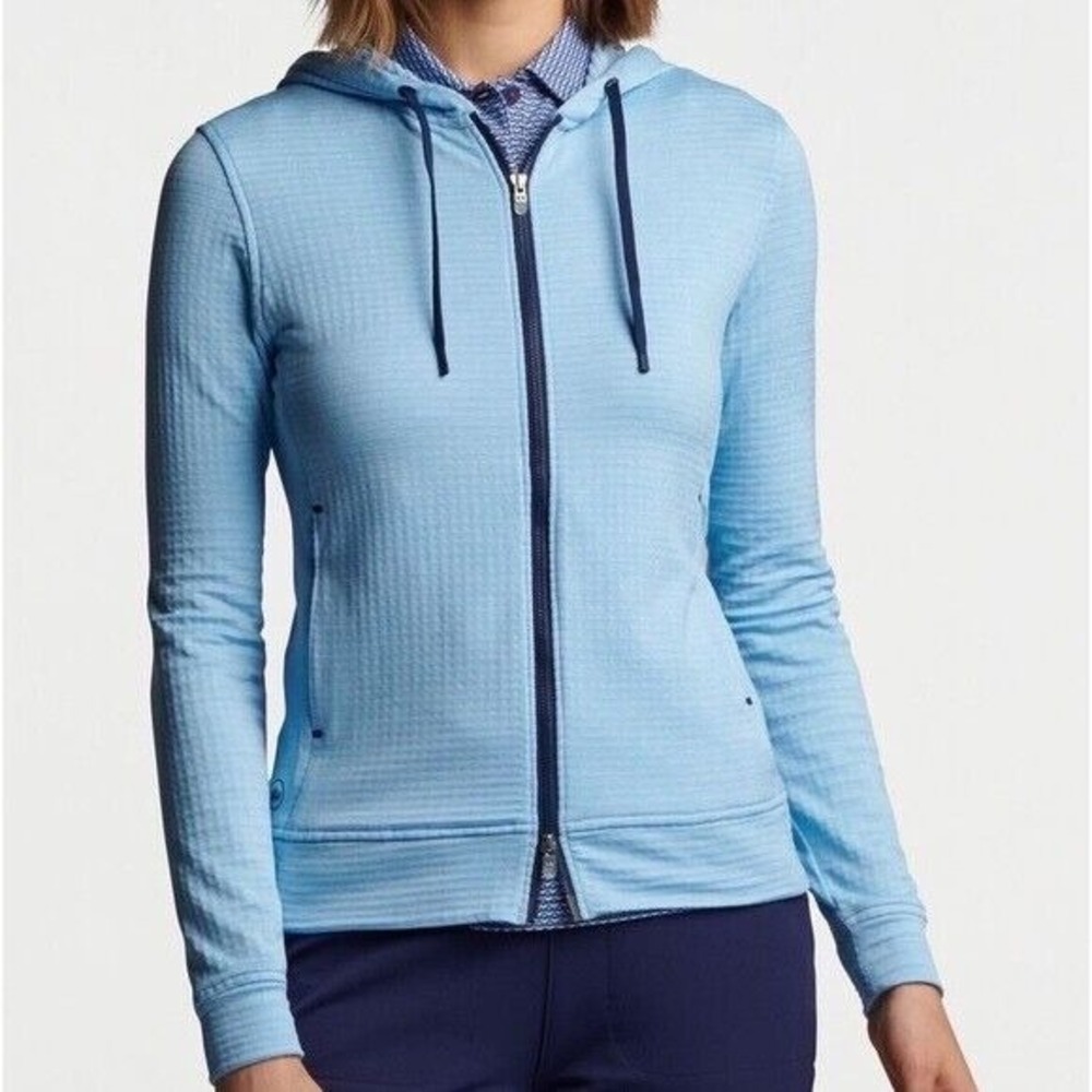 Peter Millar Blue French Teddy Hoodie Stretch Sweatshirt Zip Up‎ Jacket, Size M